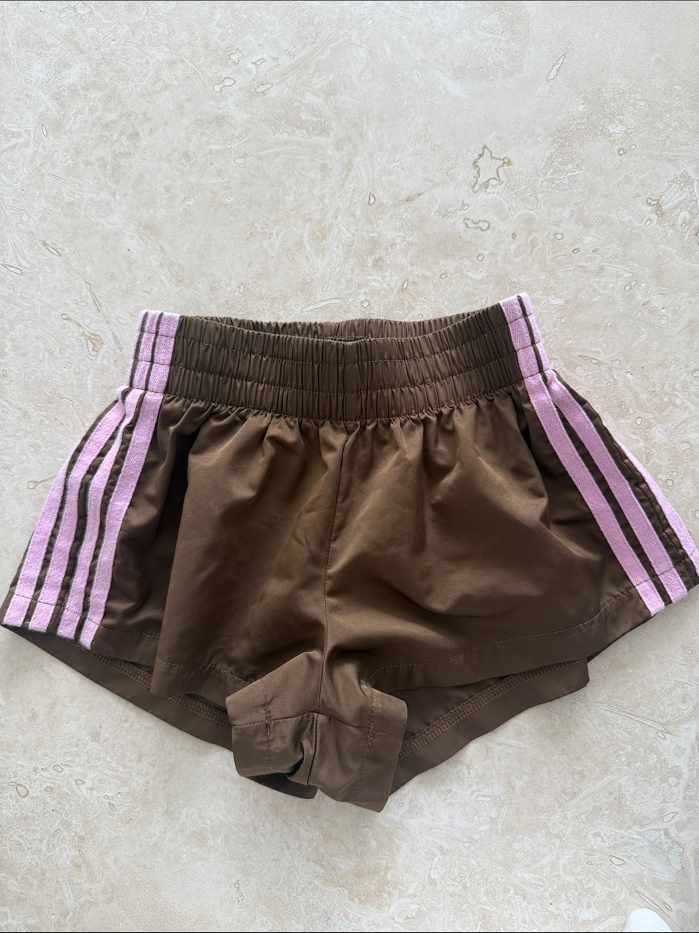 Katie J NYC Brown Athletic Shorts with Pink Side Stripes sz Small fits like a 6
